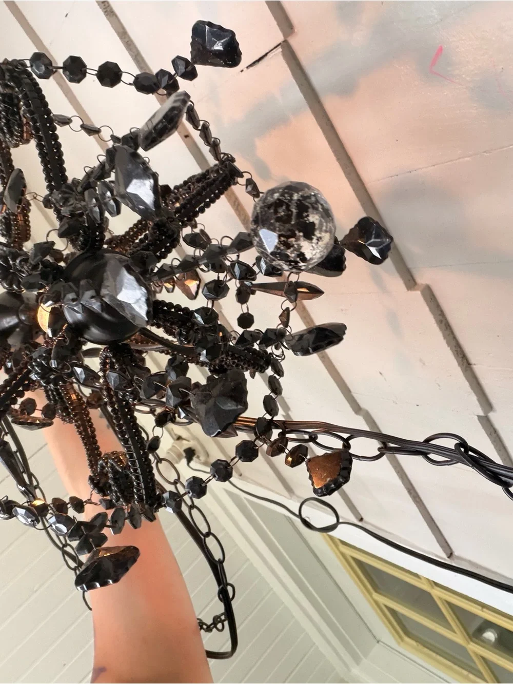 Vintage Black Beaded Mini Chandelier Pendant Light - Unbranded